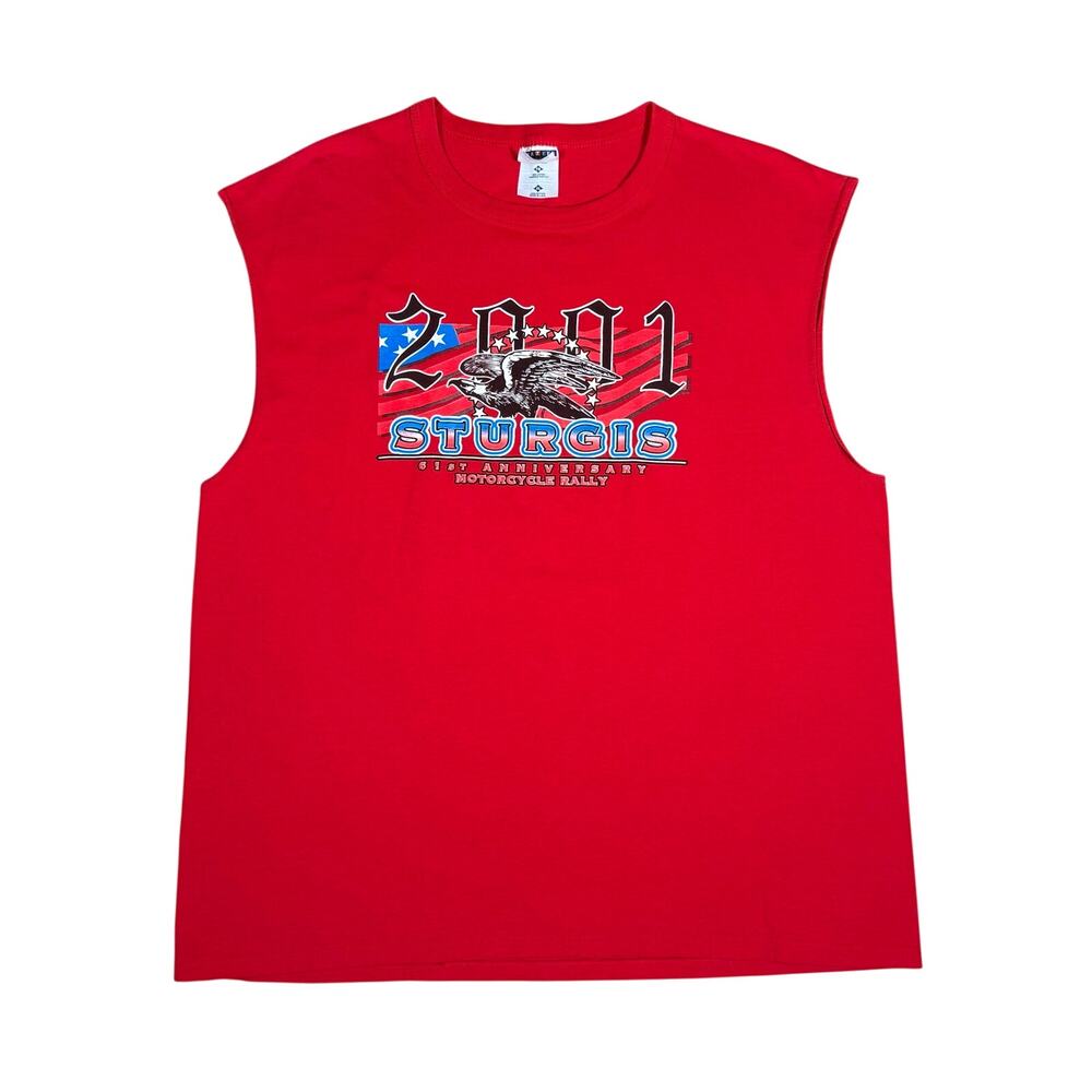 Vintage 2001 Sturgis Motorcycle Rally Sleeveless Biker Shirt Tank Top Red XL